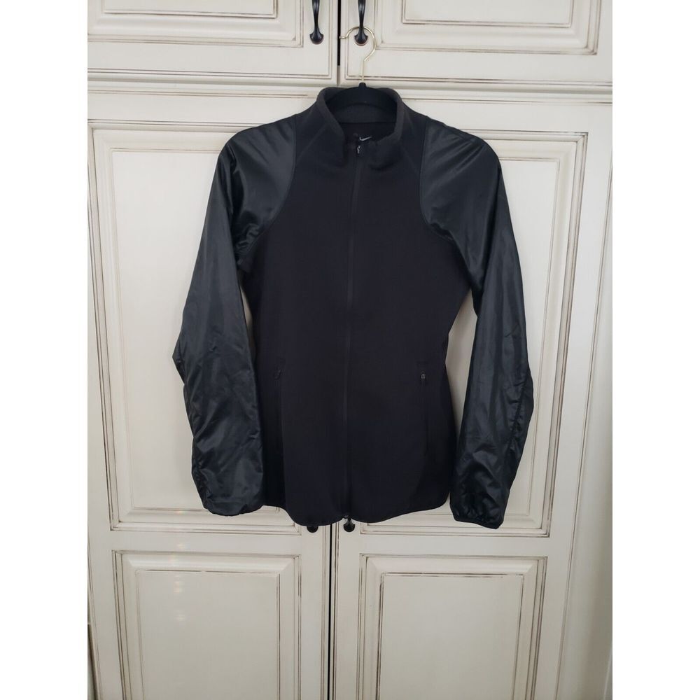 Womens Nike Therma Fit Full Zip Jacket Xs Slick pleather like Long Sleeves Black